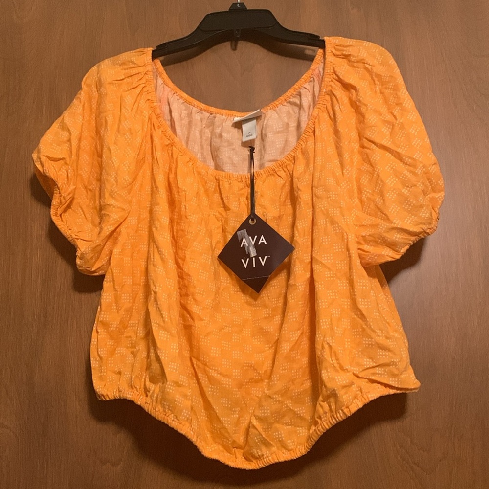 NWT Ava & Viv Linen Blend Off Shoulder Cropped Short Sleeve Shirt 1X